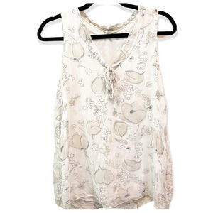 Via Signoria Womens Blouse Size Medium White Floral Lined‎ Sleeveless Flowy